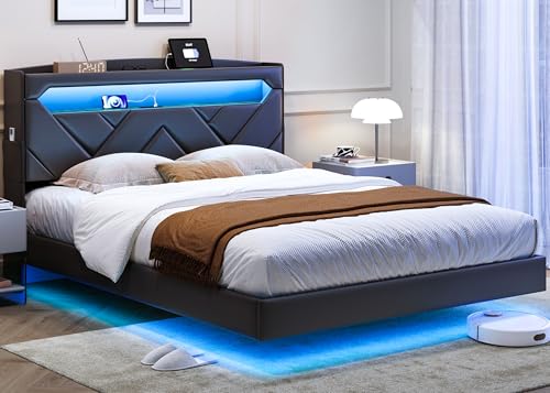 Black Full Size Upholstered Platform Bed Frame with Headboard and Storage X2316