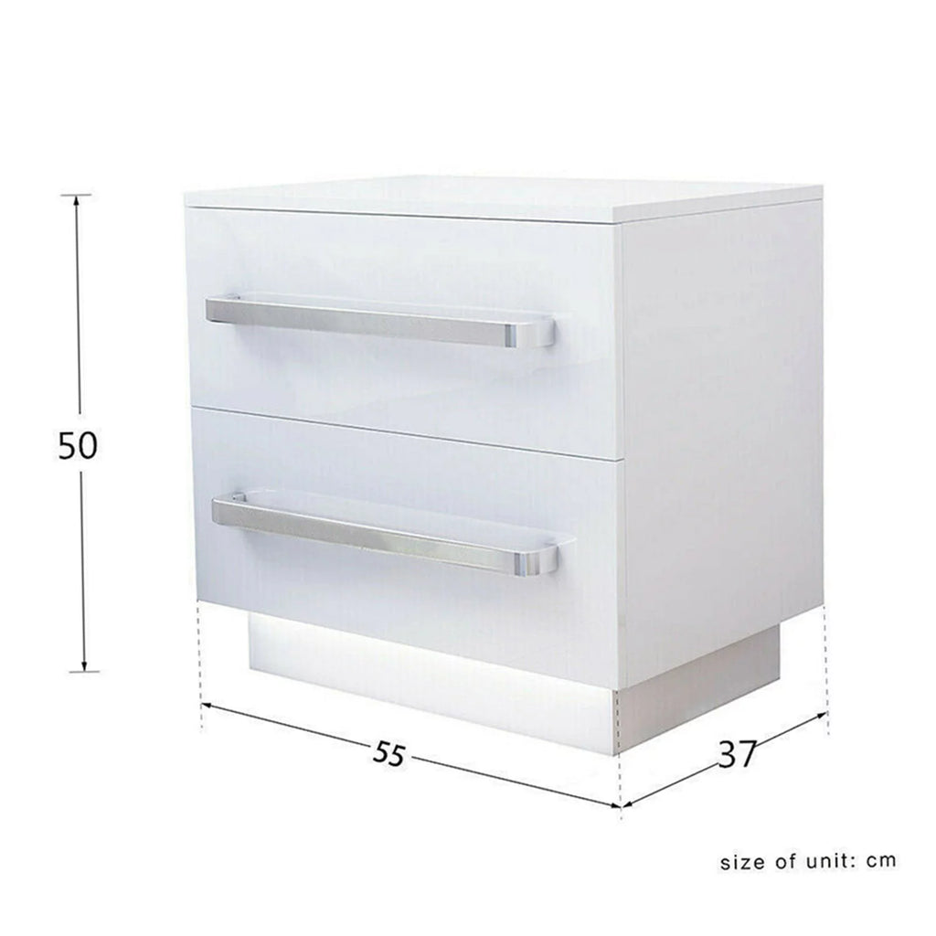 White High Gloss Nightstand with LED Light 2 Drawers P521