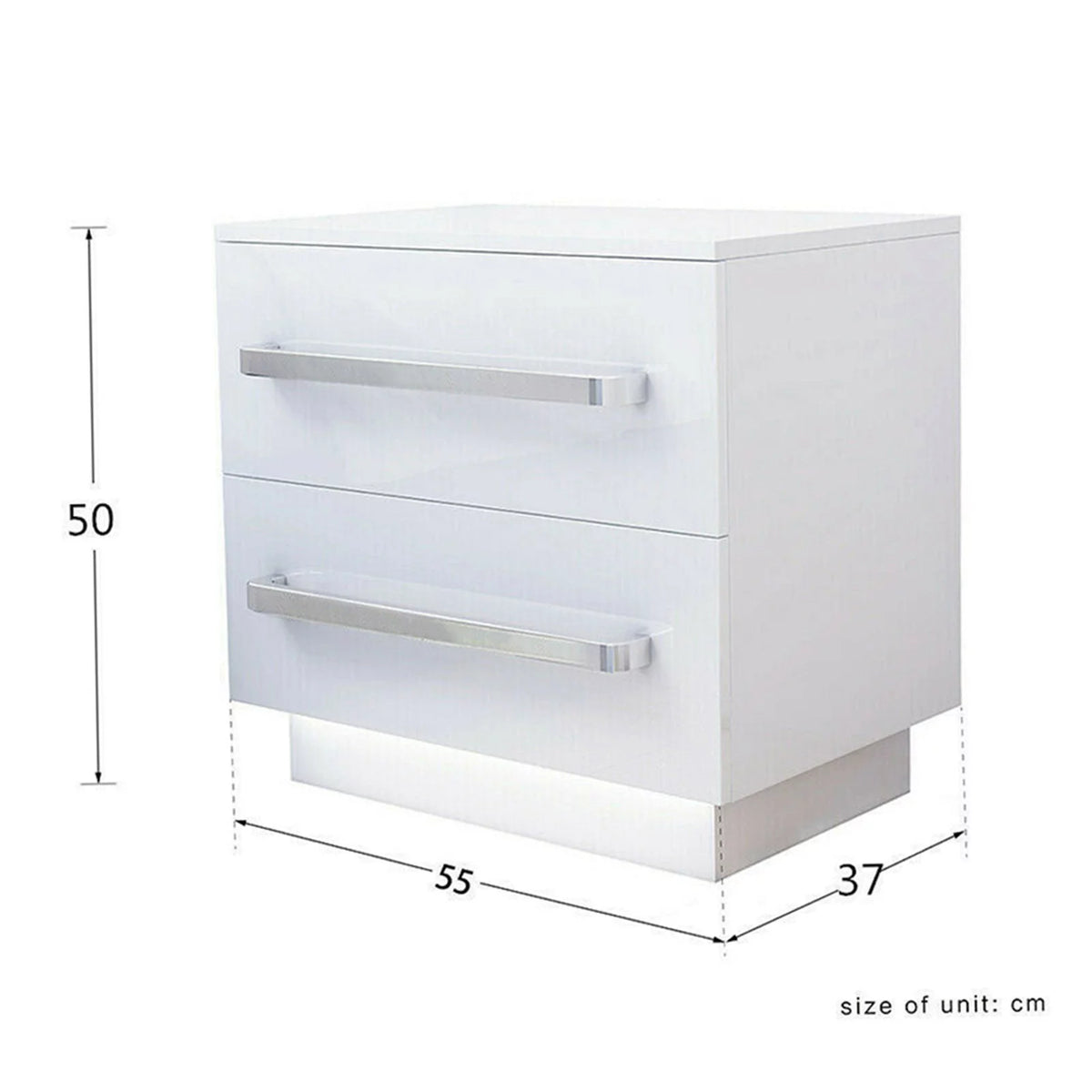 White High Gloss Nightstand with LED Light 2 Drawers P521