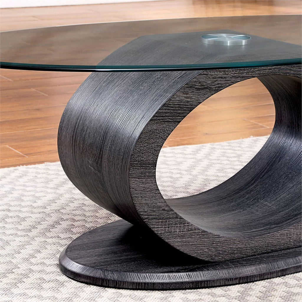 Black 3-Piece Tempered Glass Top Coffee Table Set R893