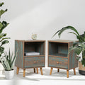 Set of 2 Wooden Nightstand with Drawer and Shelf F17485