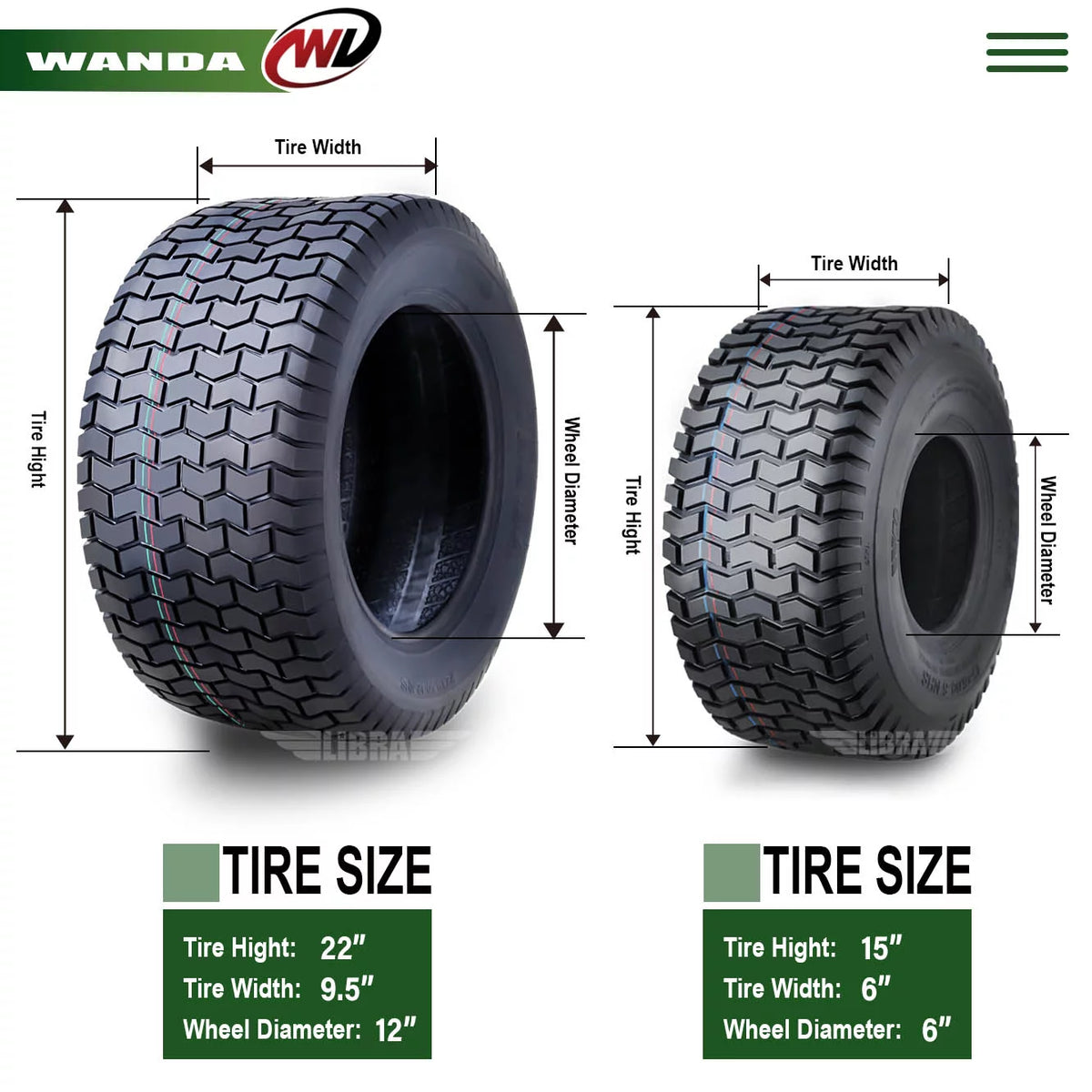 15X6-6 & 20X8-8 Lawn Mower Tractor Turf Tires Set 4 N4830