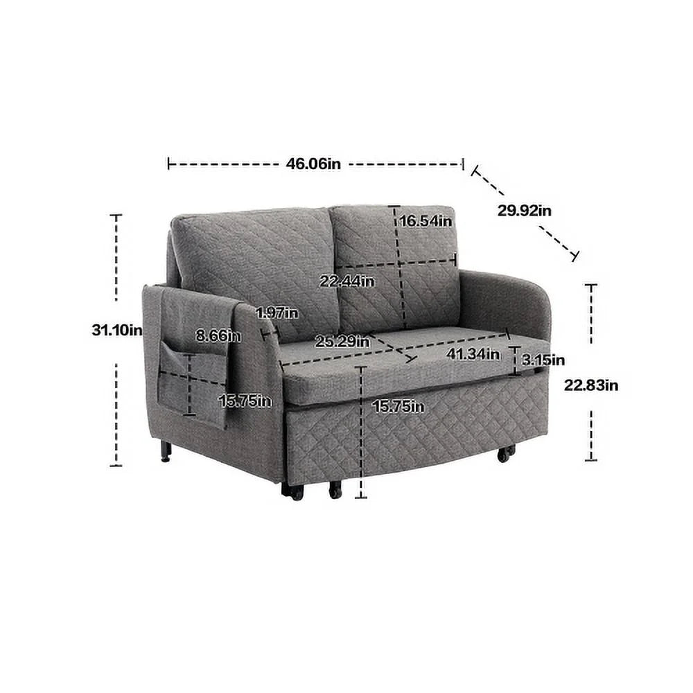 Velvet Convertible Sleeper Sofa Bed with 2 Pillows V913695