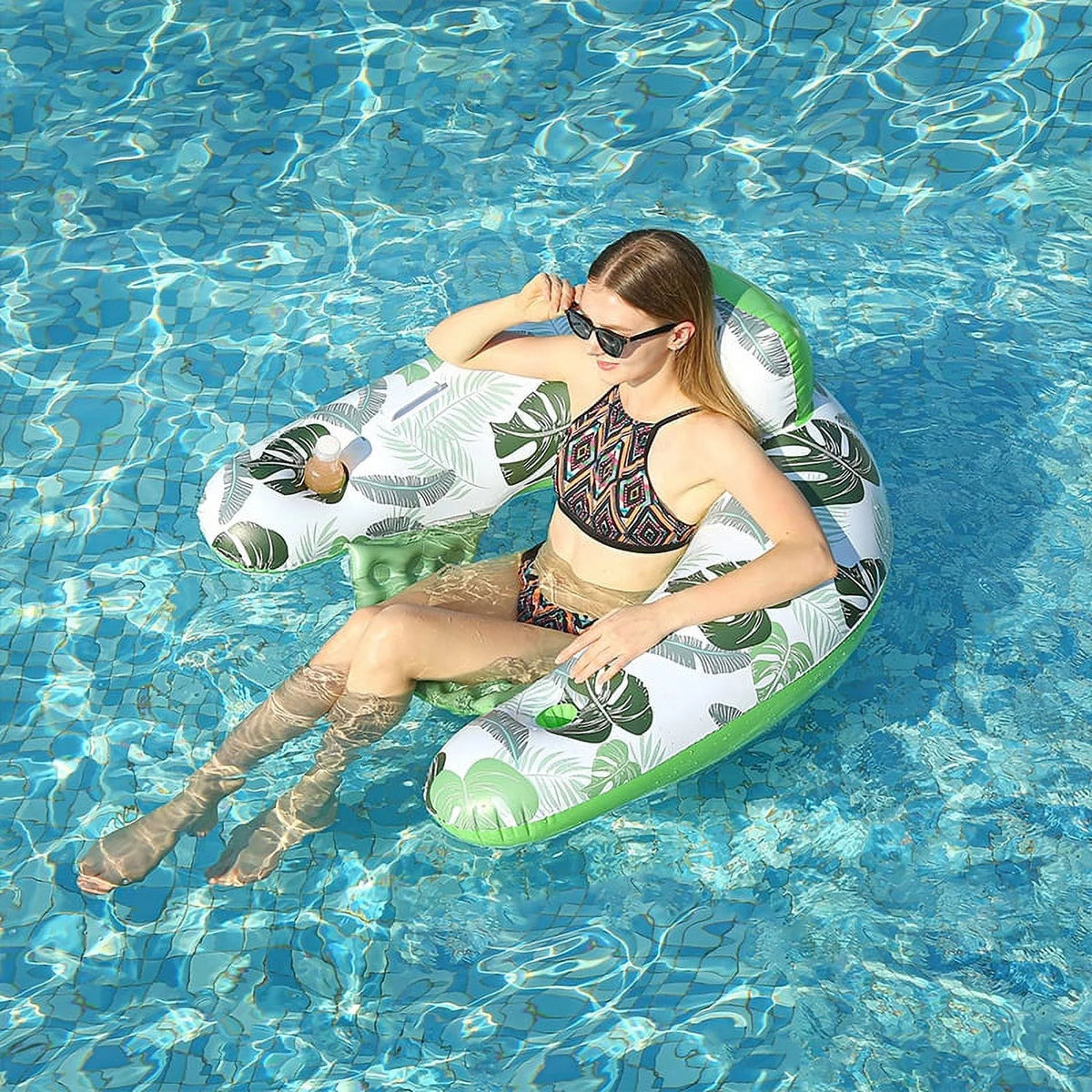 2 Pack Inflatable Pool Float Chair with Pump and Cup Holder S6989