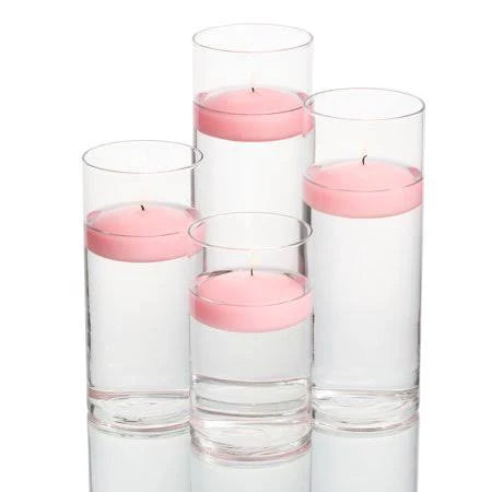 Pink Set of 48 Floating Candles and Cylinder Holders U922