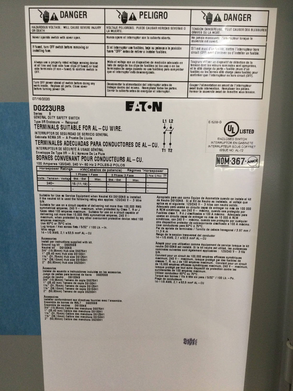 General Duty Non-Fusible Safety Switch A1402
