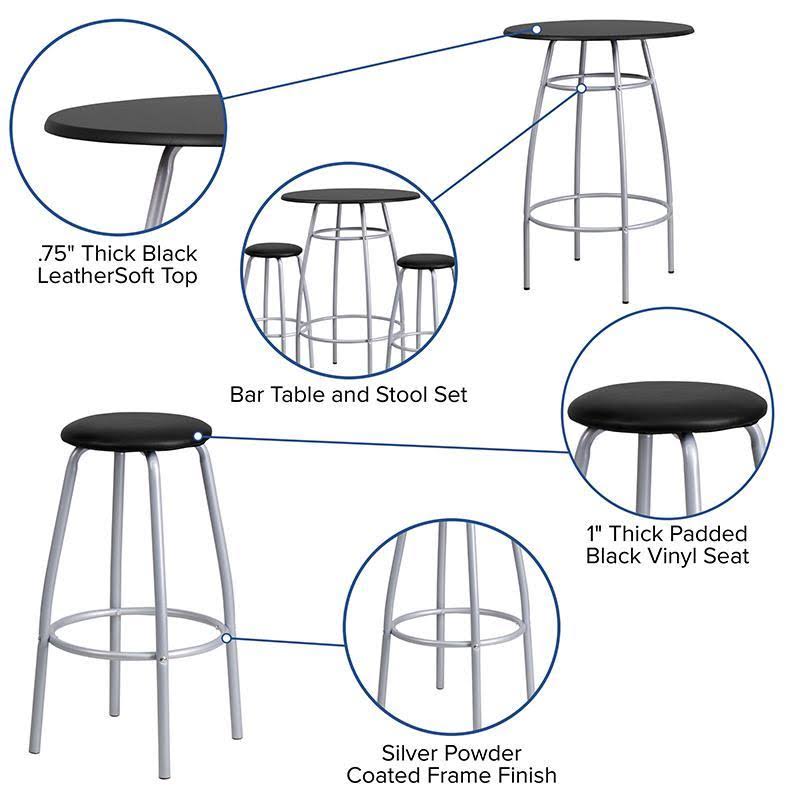 Black Bar Height Table Set with Padded Stools Q368793