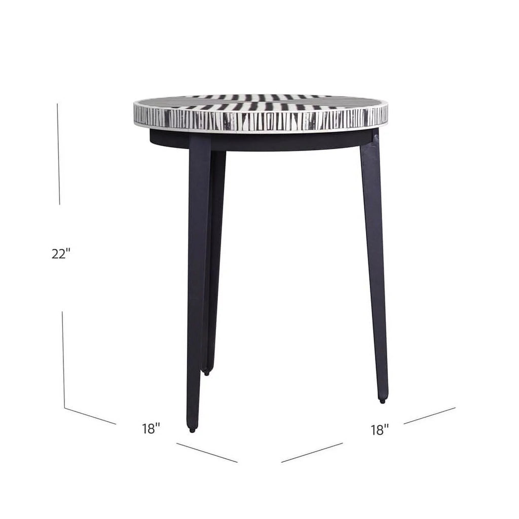 Round End Table in Black Iron Resin and Bone E595127