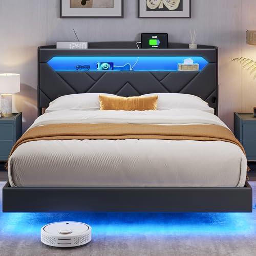 Black Full Size Upholstered Platform Bed Frame with Headboard and Storage X2316