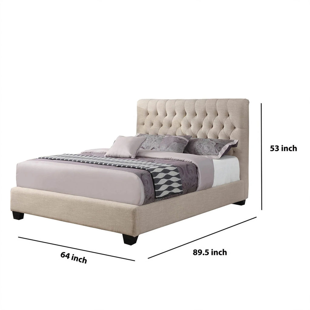 Beige Queen Size Wooden Platform Bed with Tufted Headboard G51220