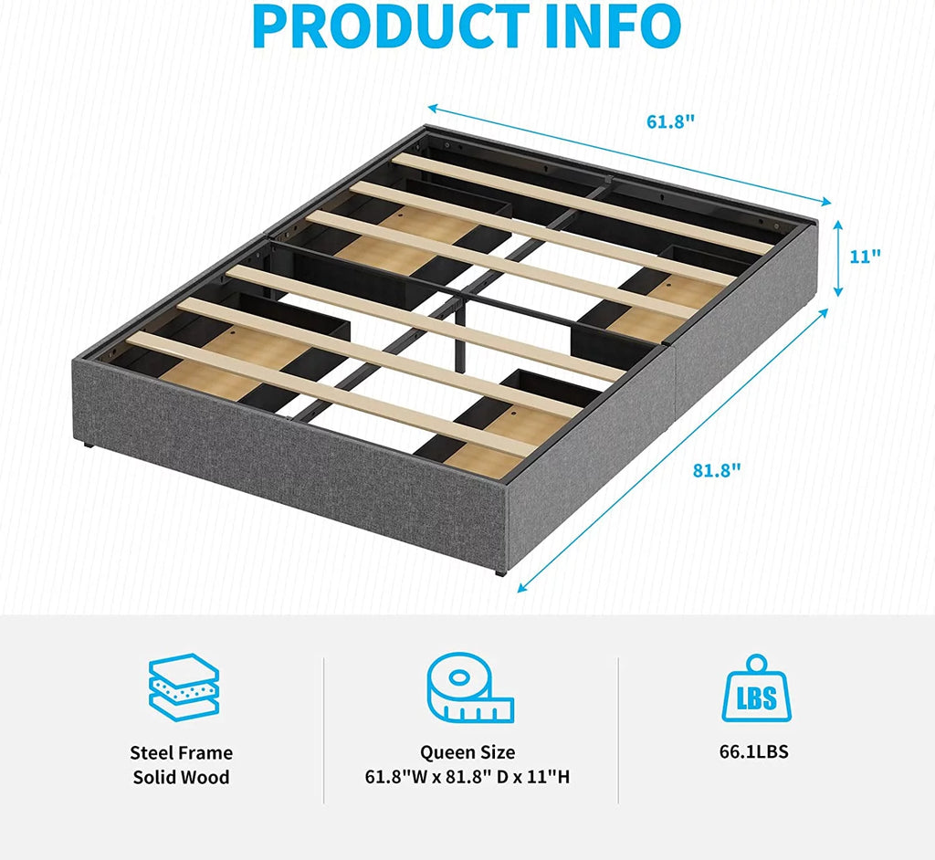 Cal King Size Platform Bed Frame with 4 Storage Drawers Cotton Linen Fabric Dark Grey Z55477