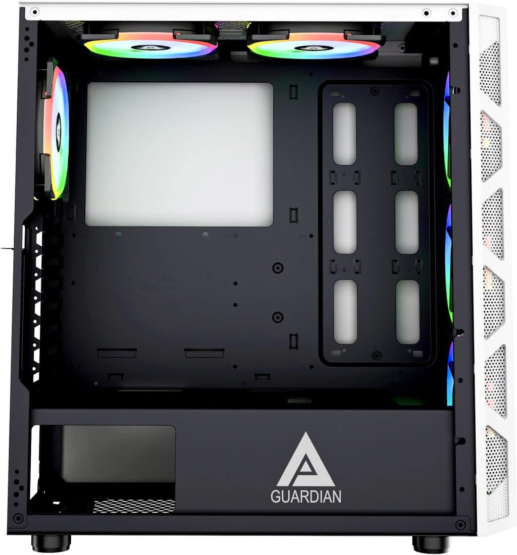 Mid Tower Gaming Case with 2 Tempered Glass Panel, 6 RGB Fans, White U381185