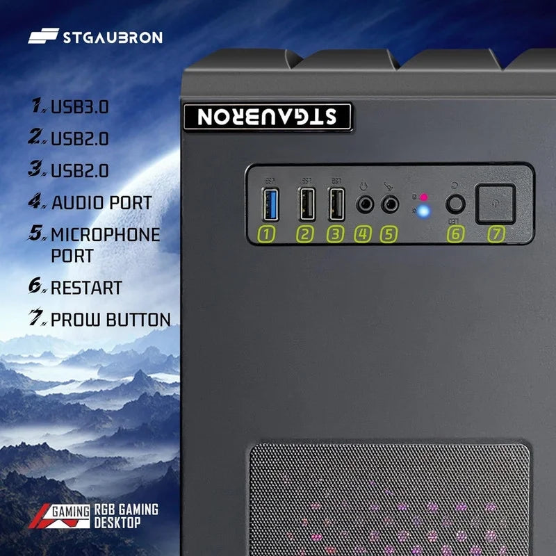 Gaming Desktop PC, Intel Xeon E5 2.5G, 16G RAM, 512G SSD, Radeon RX 550 4G, RGB Fan x 3 W401603