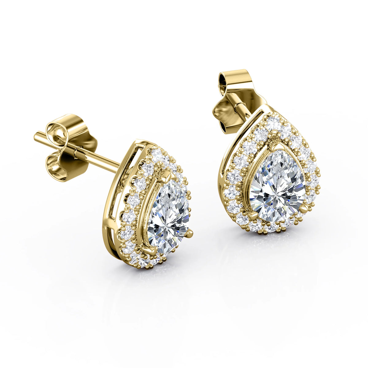 Pear Shape Diamond Cluster Halo Stud Earrings in 10K Yellow Gold O84557