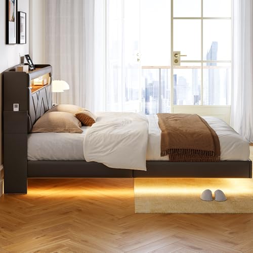 Black Full Size Upholstered Platform Bed Frame with Headboard and Storage X2316