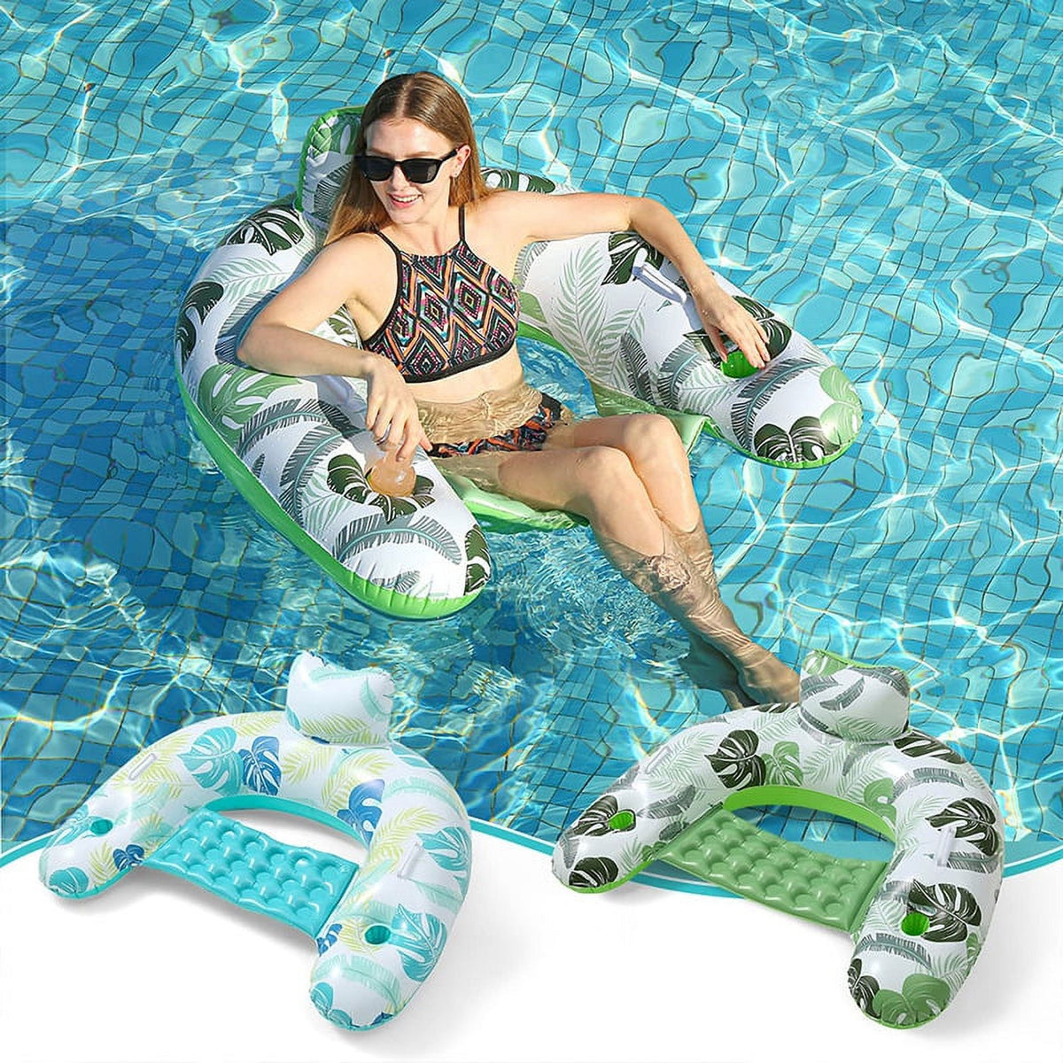 2 Pack Inflatable Pool Float Chair with Pump and Cup Holder S6989