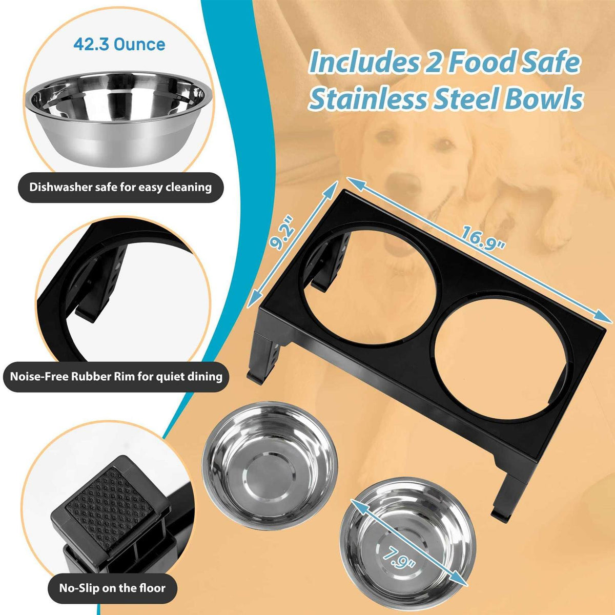 Elevated Dog Bowls with 2 Stainless Steel Bowls F533027