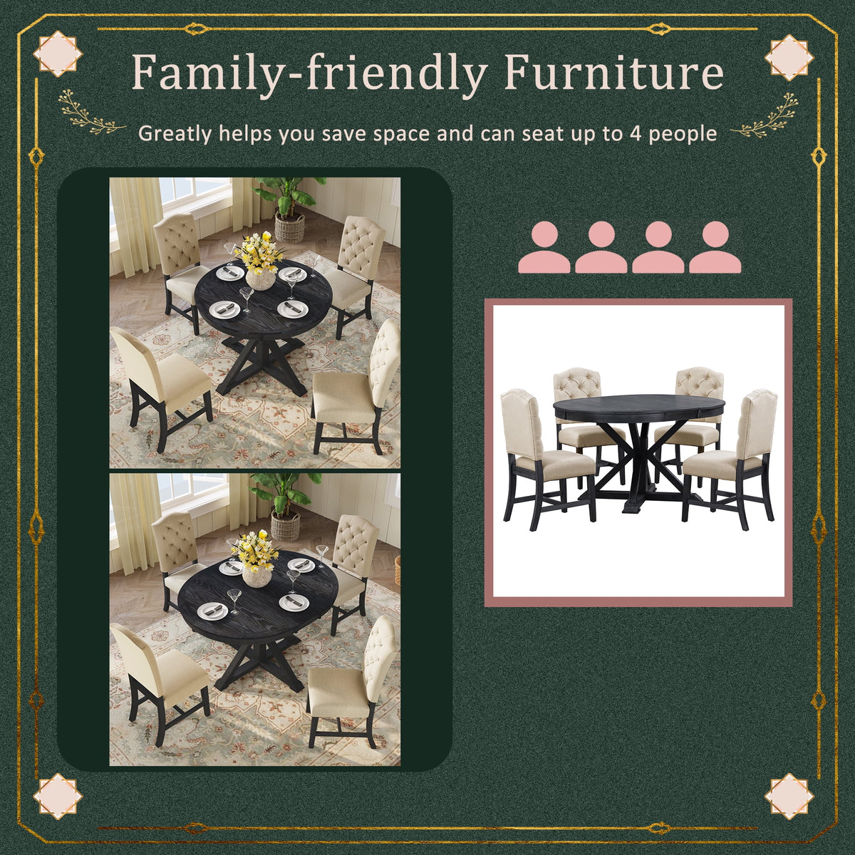 5 Piece Dining Set with Extendable Table and 4 Upholstered Chairs Z4453