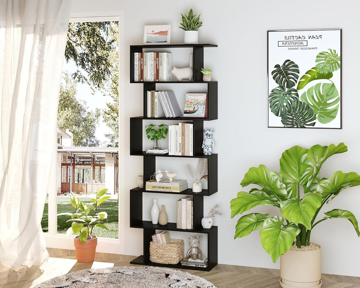 Black 6 Tier Geometric Bookshelf X81027