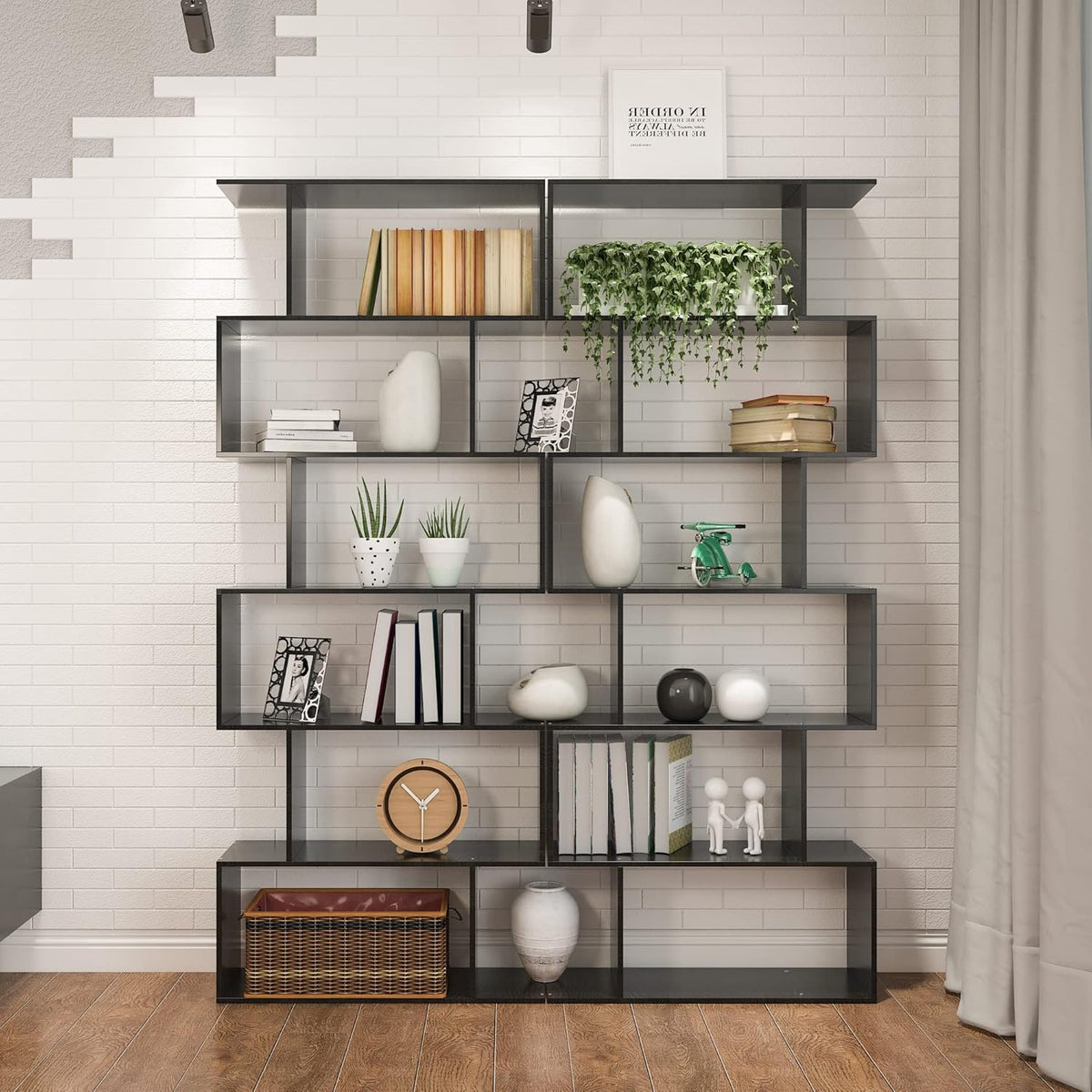 Black 6 Tier Geometric Bookshelf X81027