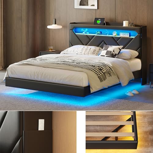 Black Full Size Upholstered Platform Bed Frame with Headboard and Storage X2316
