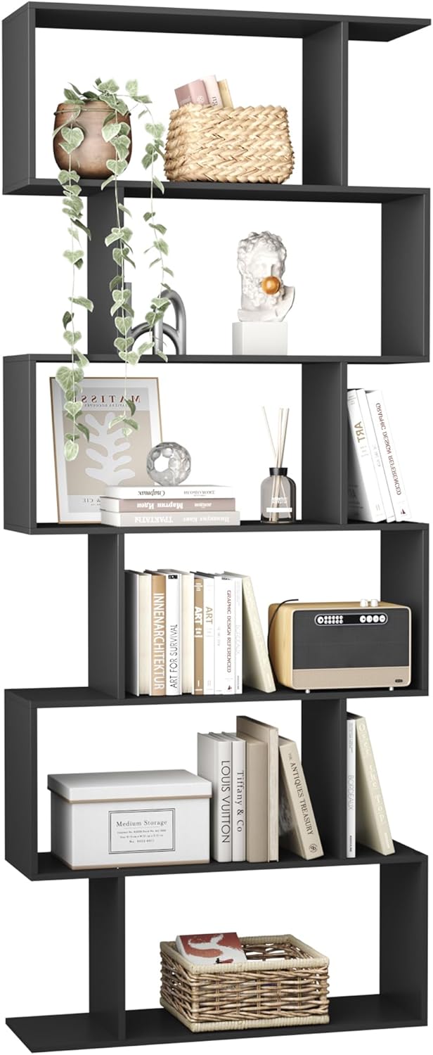 Black 6 Tier Geometric Bookshelf X81027