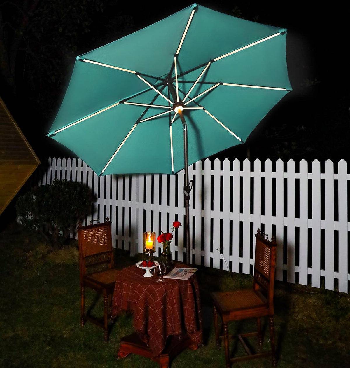9 ft. Solar Powered LED Patio Umbrella with Olefin Canopy X5475