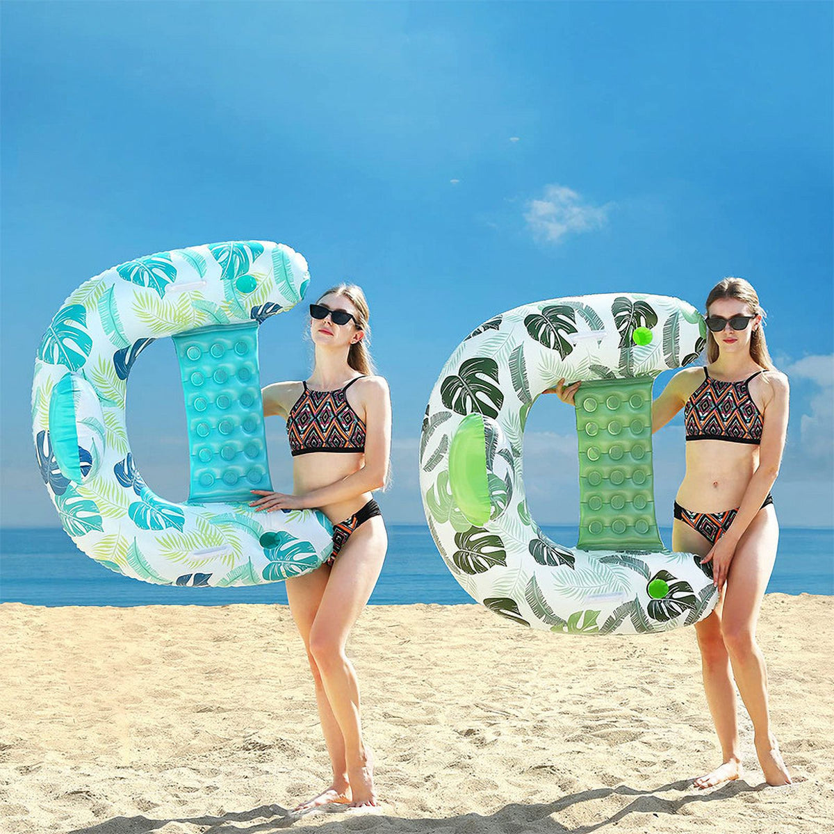 2 Pack Inflatable Pool Float Chair with Pump and Cup Holder S6989