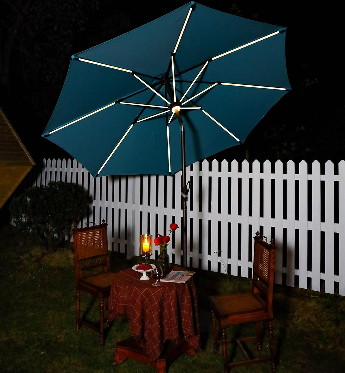 9 ft. Solar Powered LED Patio Umbrella with Olefin Canopy X5475