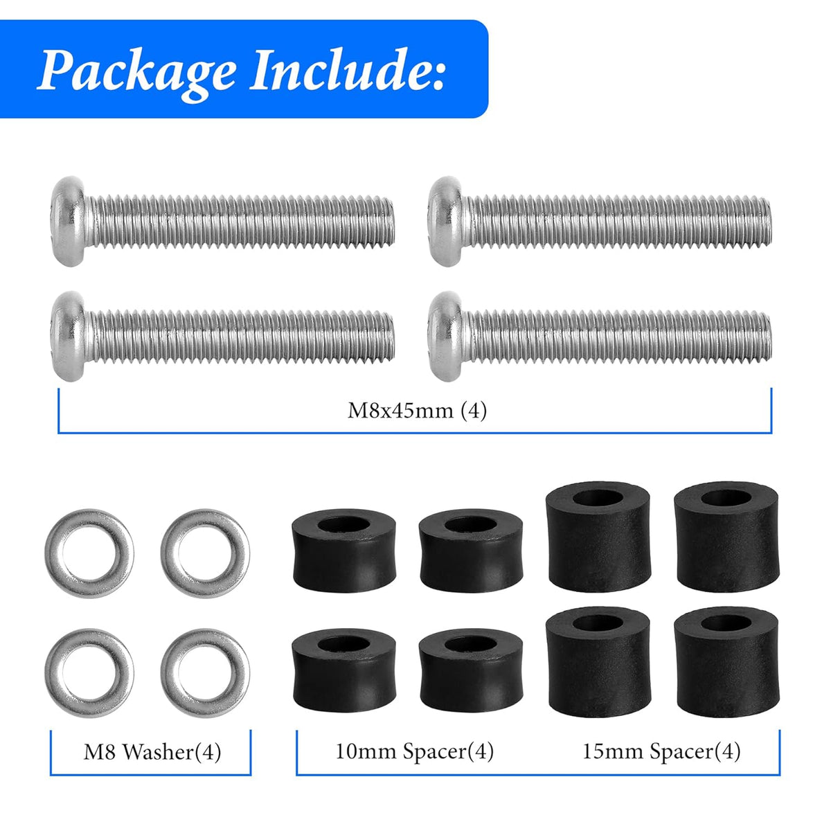 M8 x 45mm Wall Mounting Screws Bolts with 25mm Long Spacers W697292