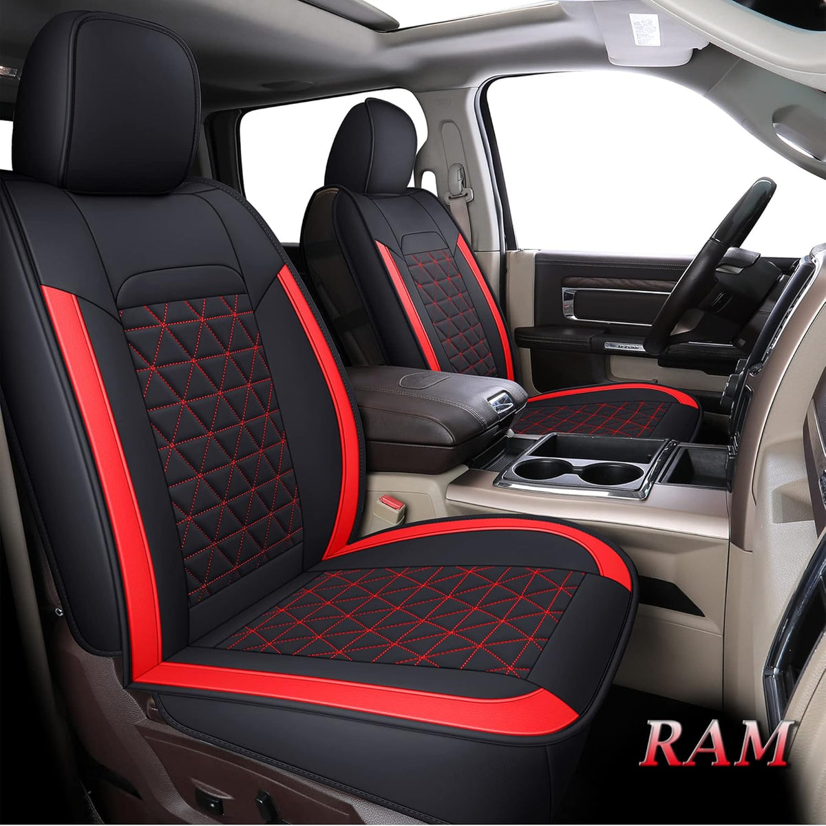 Red Waterproof Leather Seat Cover Protectors for RAM 1500 2500 3500 J452