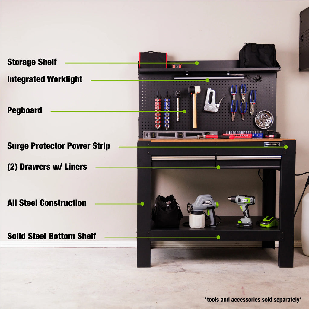 45-in Steel Multipurpose Workbench with LED Light & Power Strip Y744
