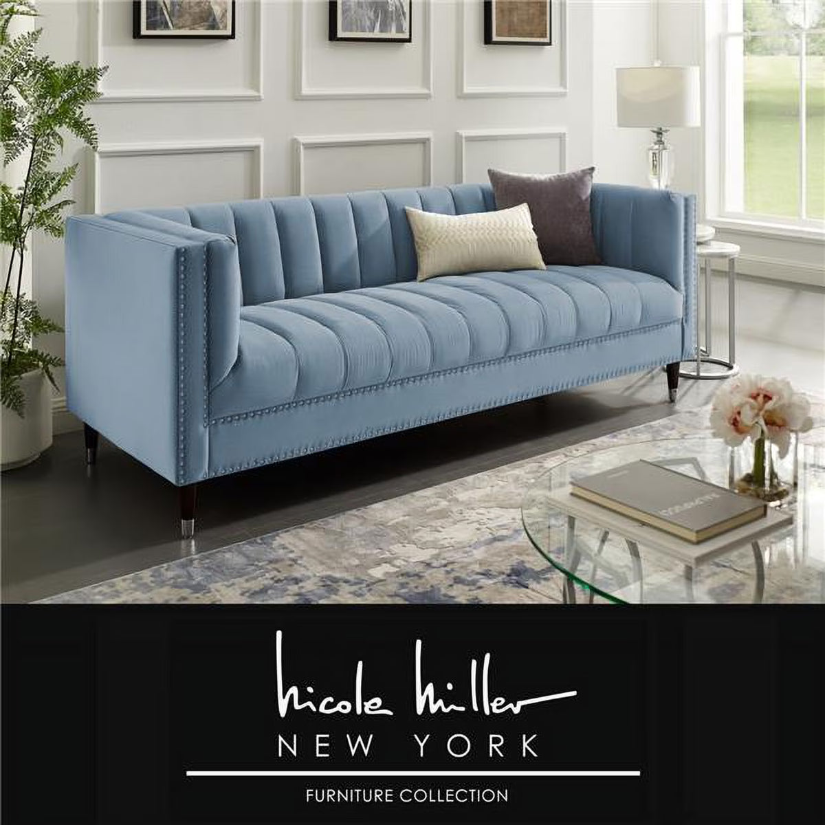 Slate Blue Velvet Tufted Sofa S228