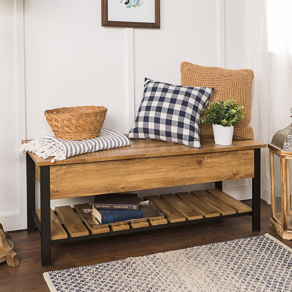 Dark Walnut Lift-Top Storage Bench D28055