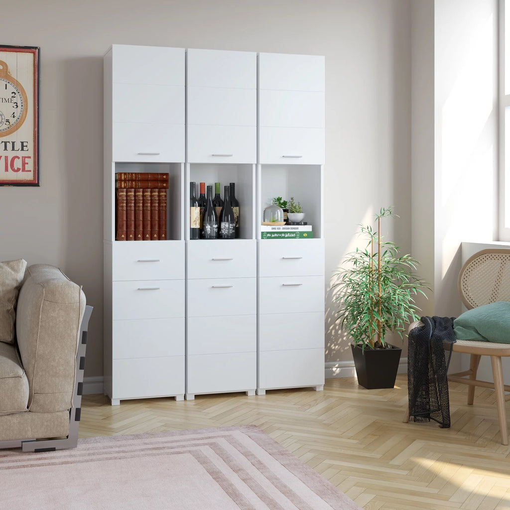 White Wood Cabinet with Doors and Shelves A846
