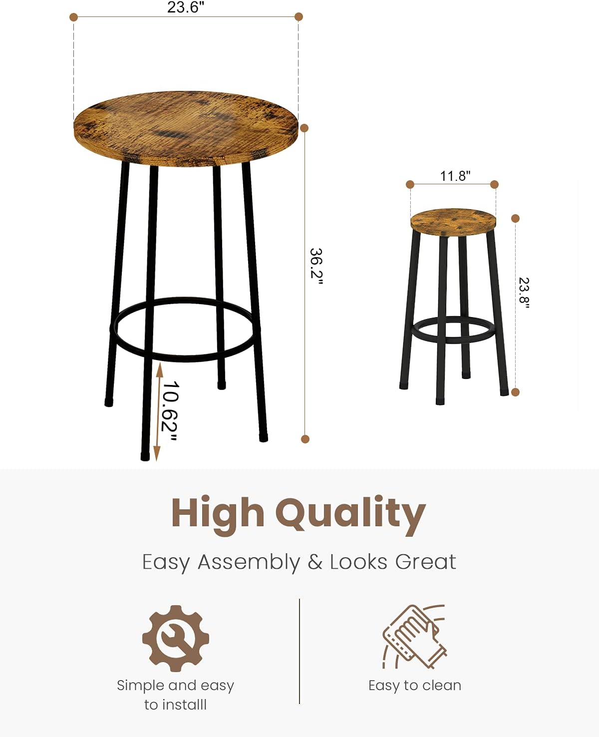 Rustic Brown 3 Piece Round Bar Table and Stools K796