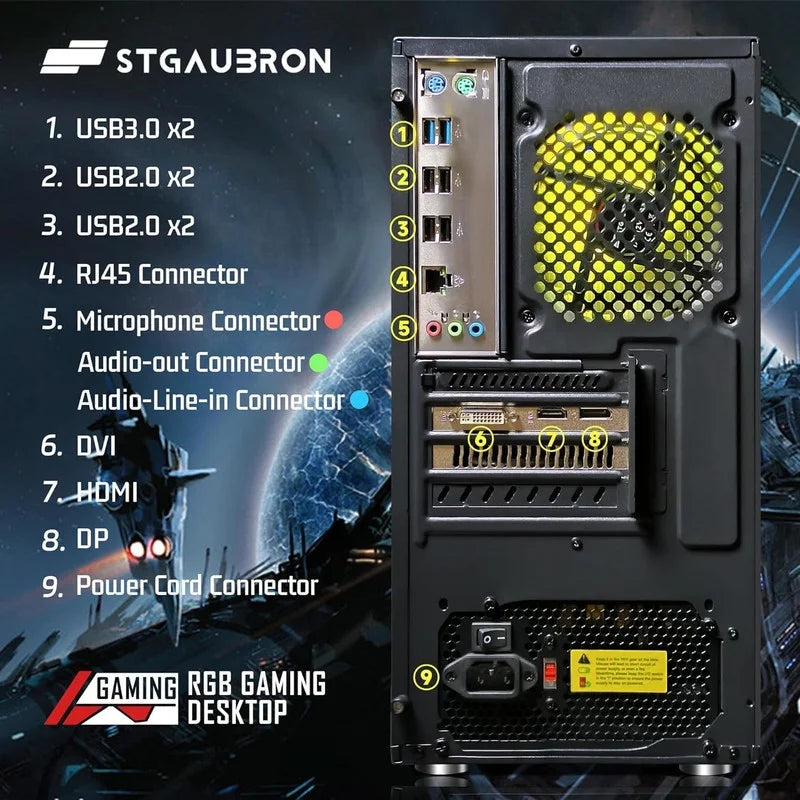 Gaming Desktop PC, Intel Xeon E5 2.5G, 16G RAM, 512G SSD, Radeon RX 550 4G, RGB Fan x 3 W401603