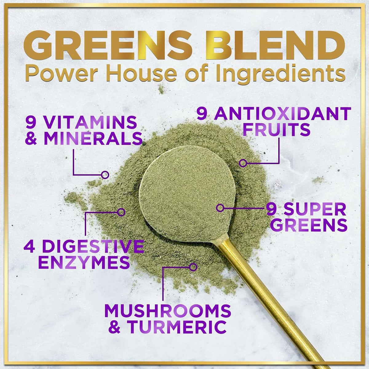 Super Greens Powder with Spirulina, Chlorella, Mushrooms, Antioxidants & Digestive Enzymes - 30 Servings W5648