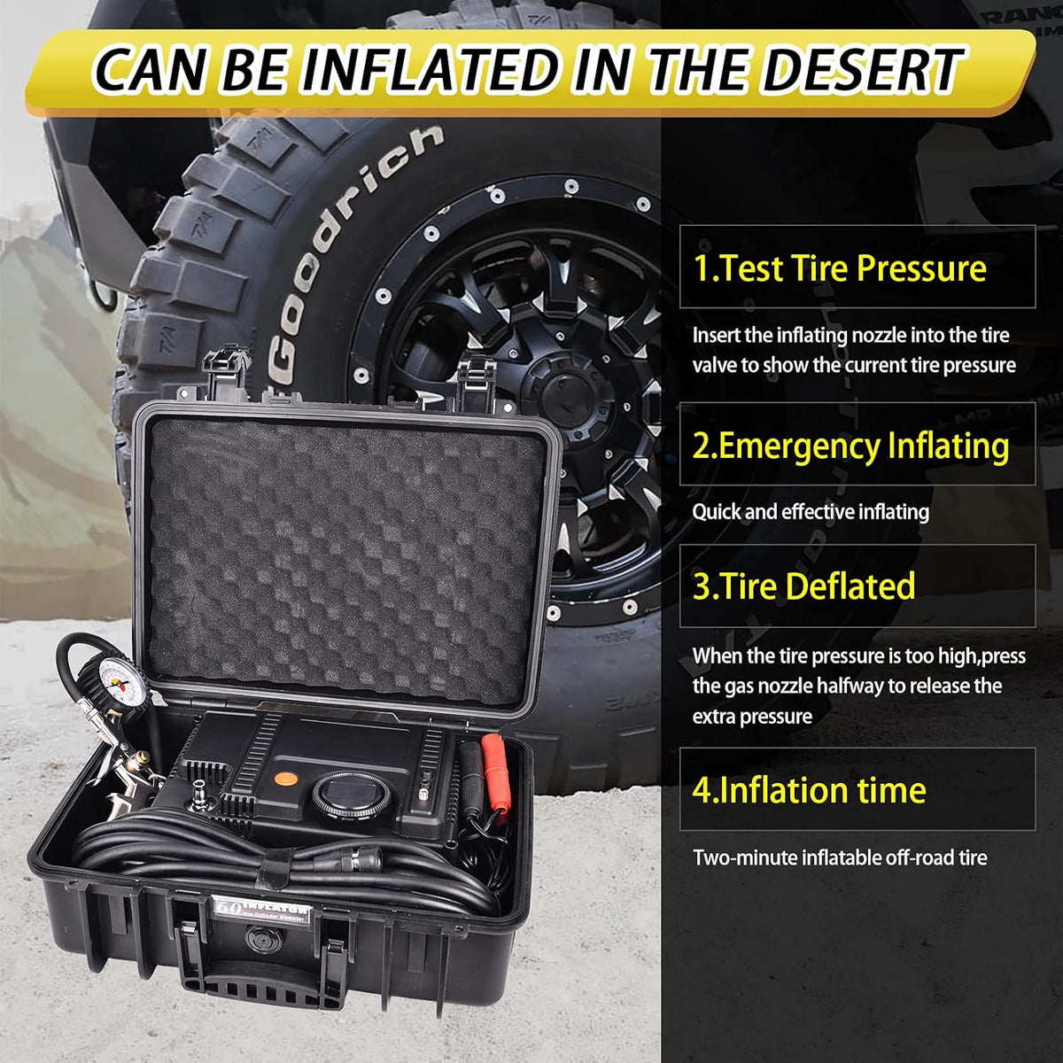 12V Portable Air Compressor Kit 180L/min Tire Inflator with Tire Pressure Gauge and 8m Extension Air Hose, Carry Box, Pack of 2 C580