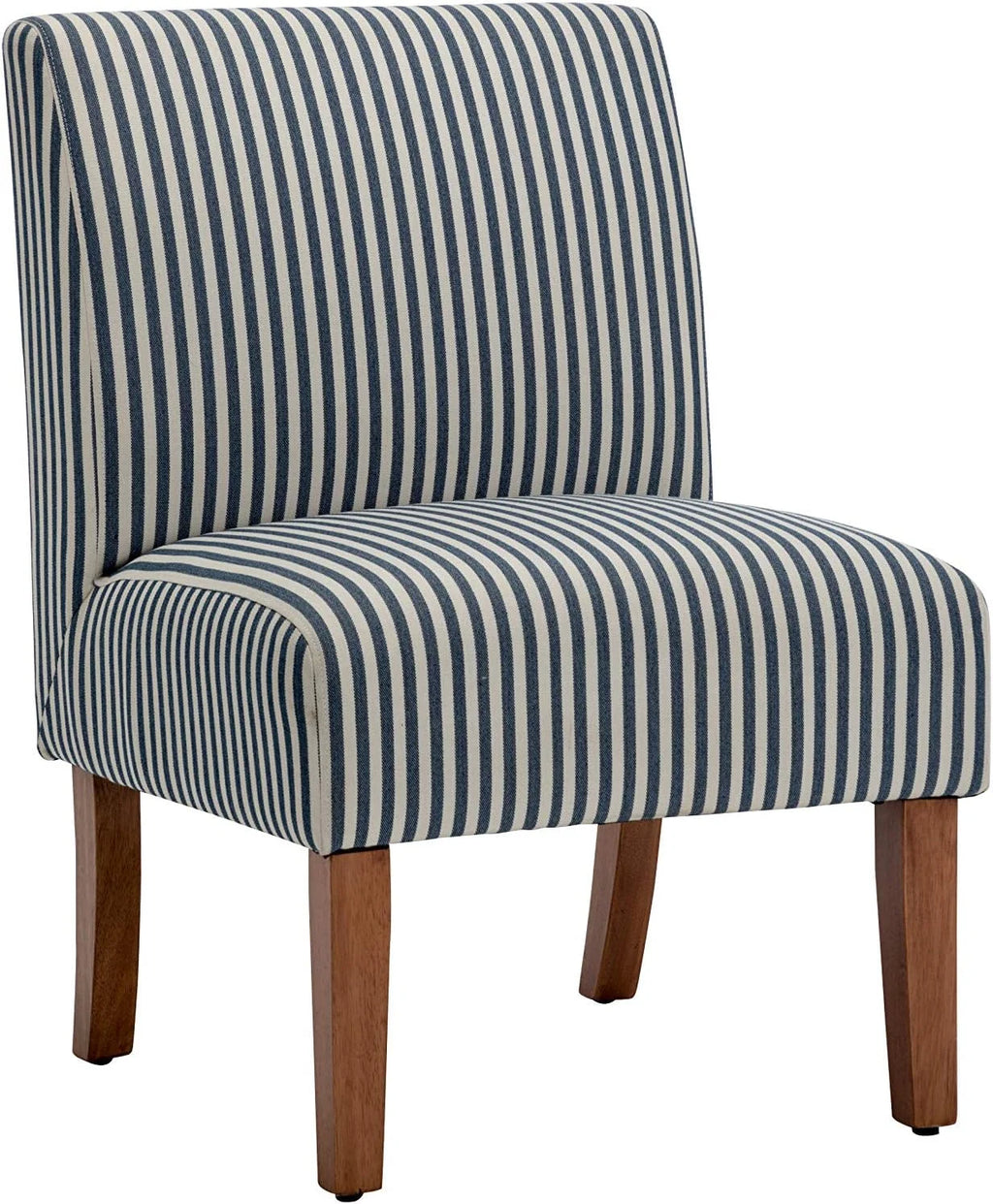 Armless Accent Chair with Wood Legs, Navy and White Stripe Fabric T513