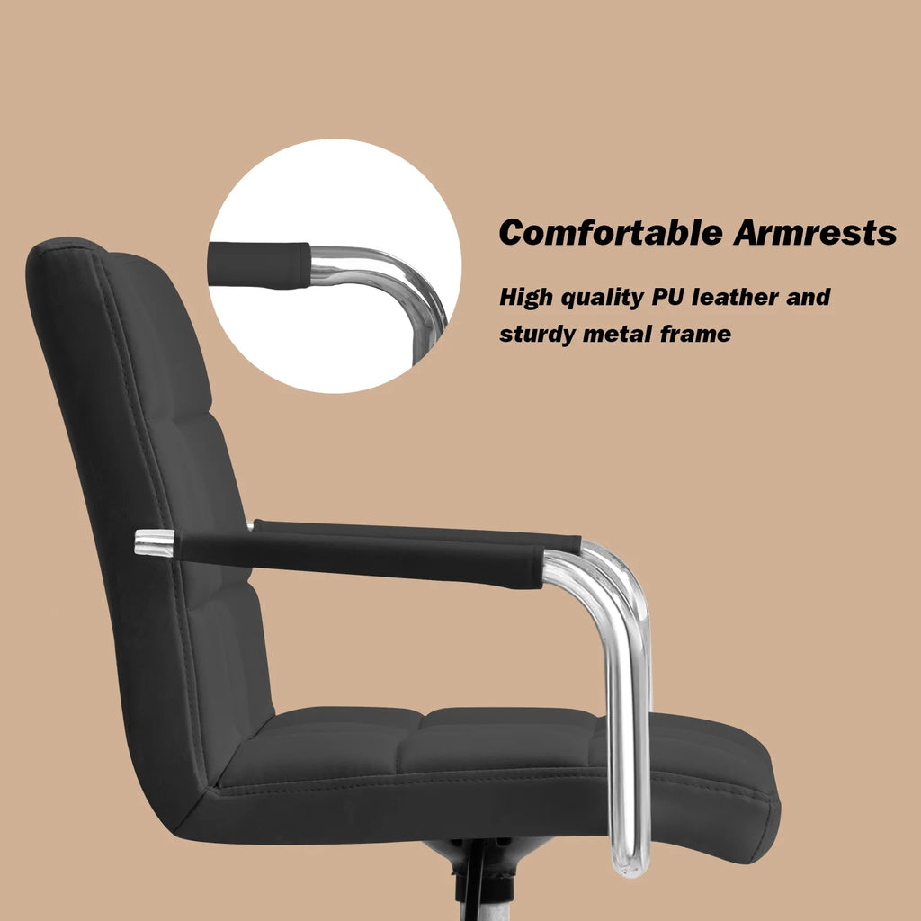 Black Ribbed PU Leather Mid-Back Office Chair X283326