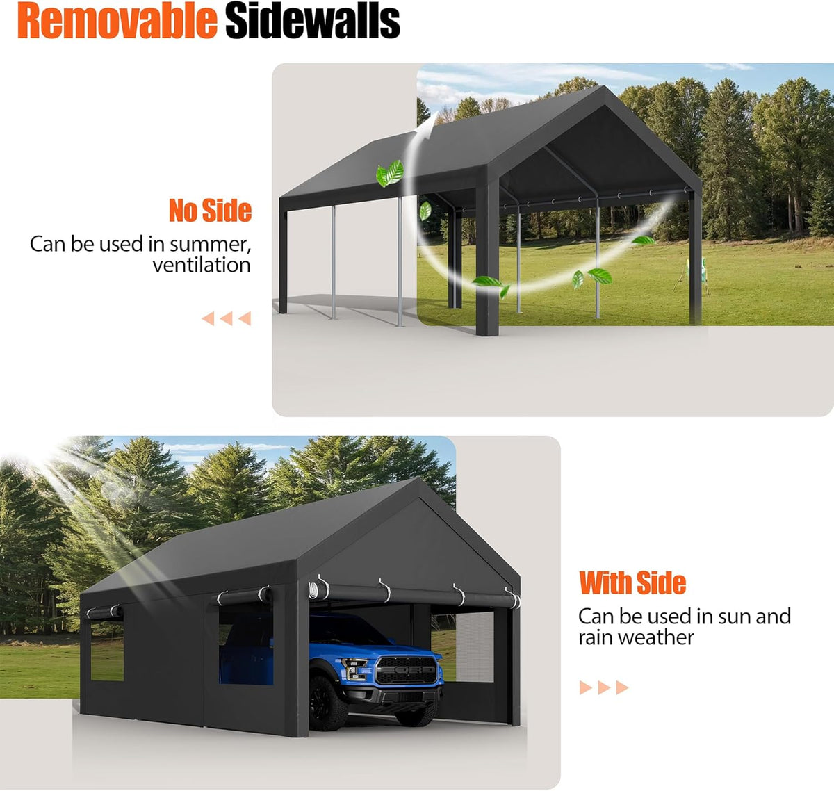 10x18.5 ft Heavy Duty Car Canopy with Roll-up Windows R773384
