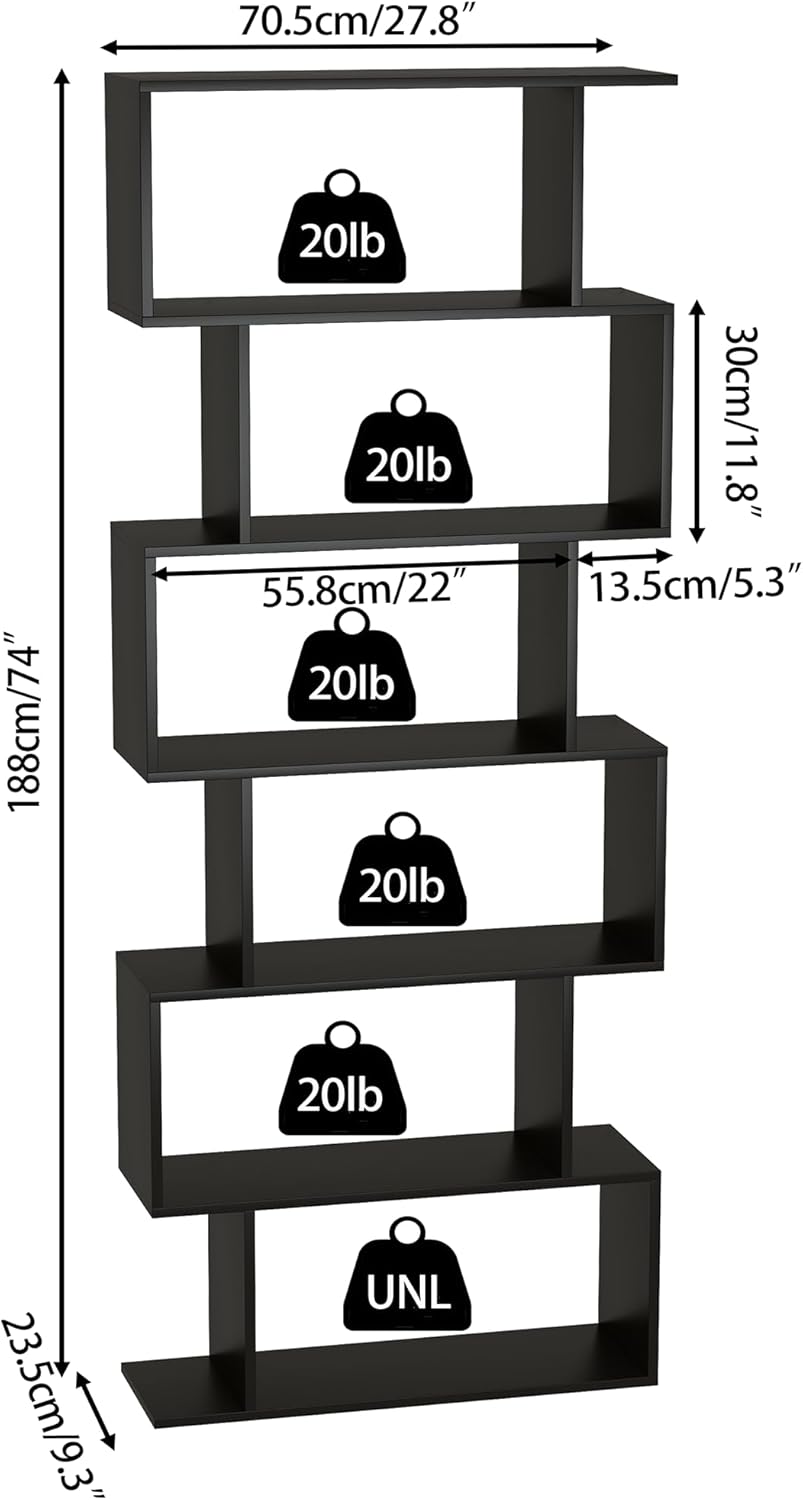 Black 6 Tier Geometric Bookshelf X81027