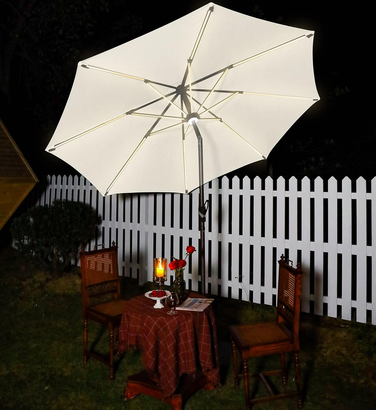 9 ft. Solar Powered LED Patio Umbrella with Olefin Canopy X5475