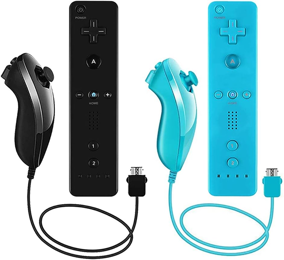 2 Pack Wii Remote Controller and Nunchuck with Silicone Case and Wrist Strap I44342