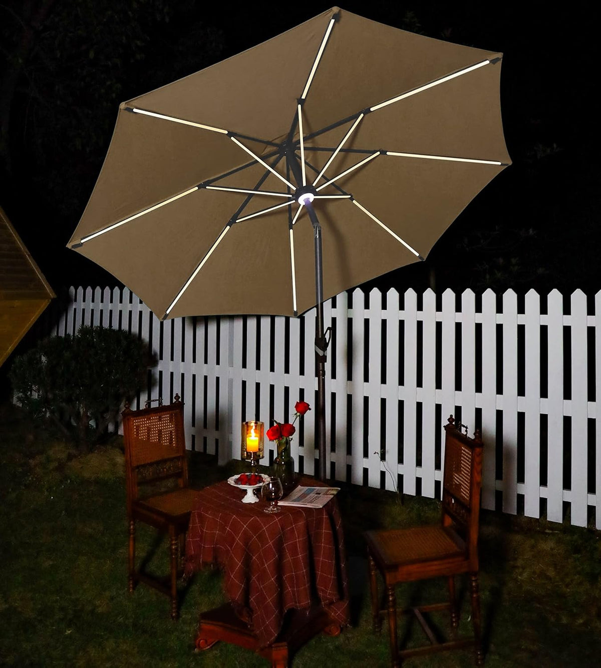 9 ft. Solar Powered LED Patio Umbrella with Olefin Canopy X5475