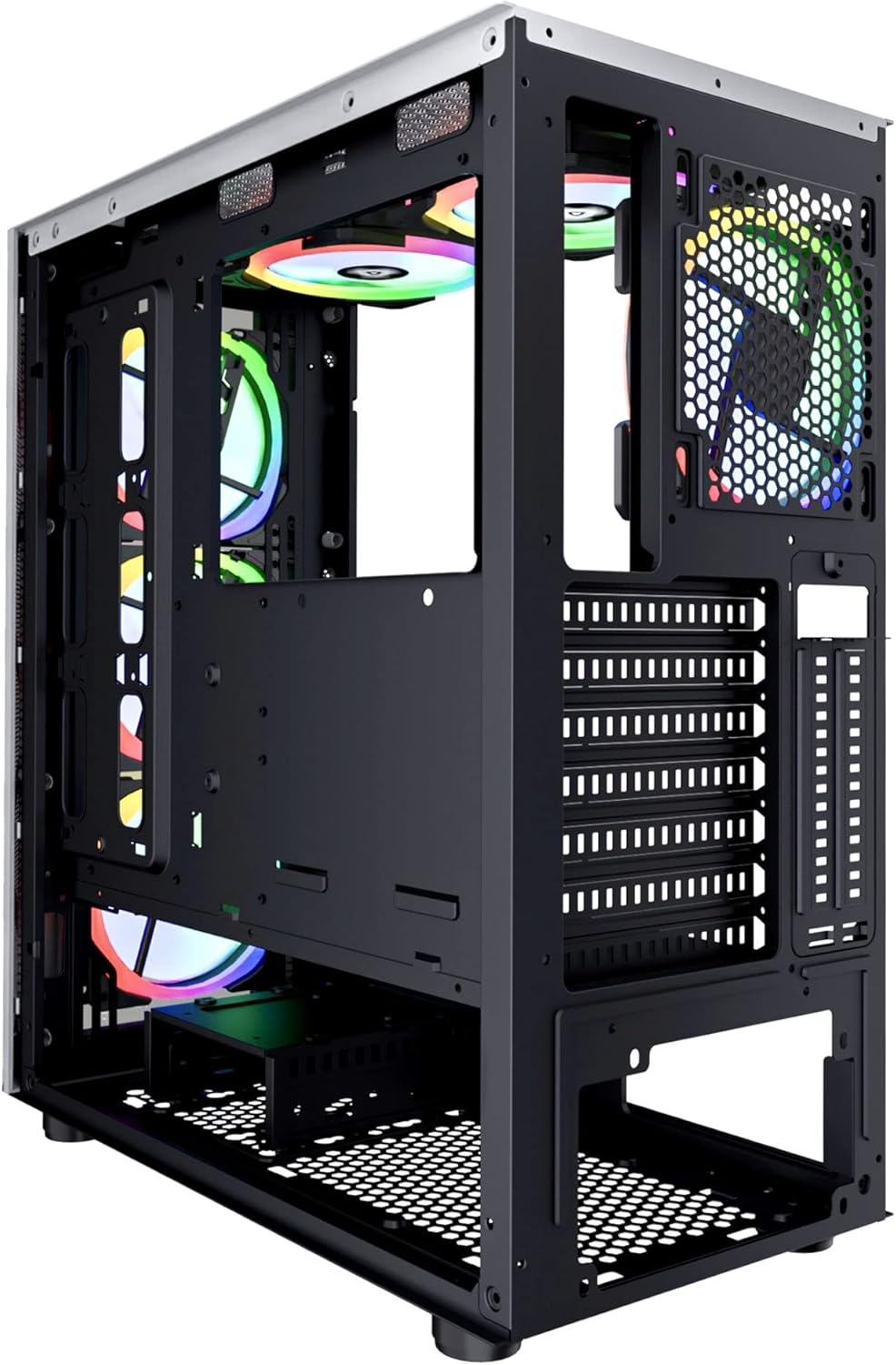 Mid Tower Gaming Case with 2 Tempered Glass Panel, 6 RGB Fans, White U381185