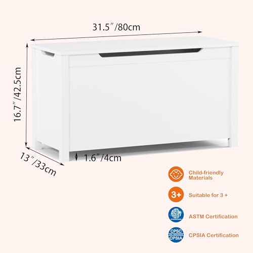 White Wooden Toy Box with Safety Hinge X5265