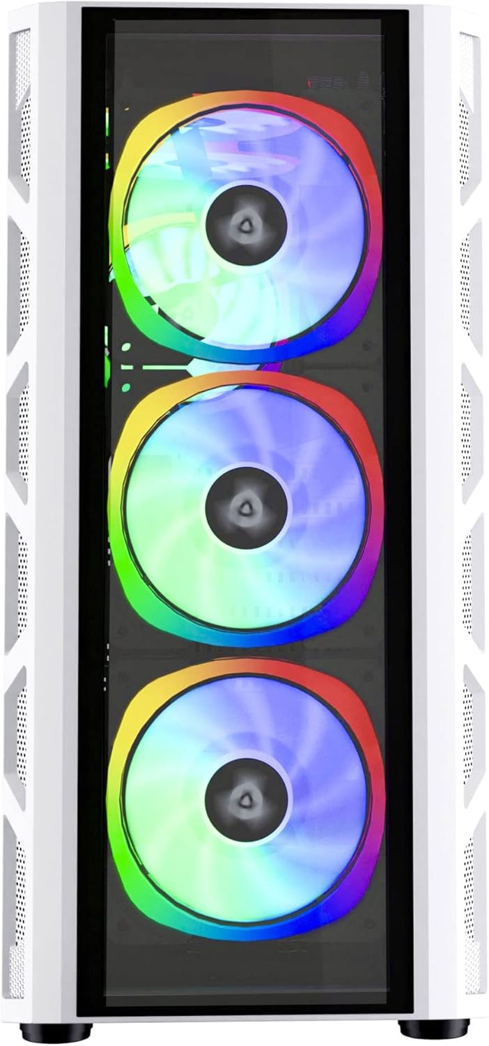 Mid Tower Gaming Case with 2 Tempered Glass Panel, 6 RGB Fans, White U381185