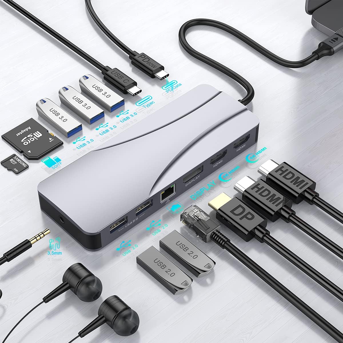 14 in 1 USB C Hub Triple Display Laptop Docking Station G8176